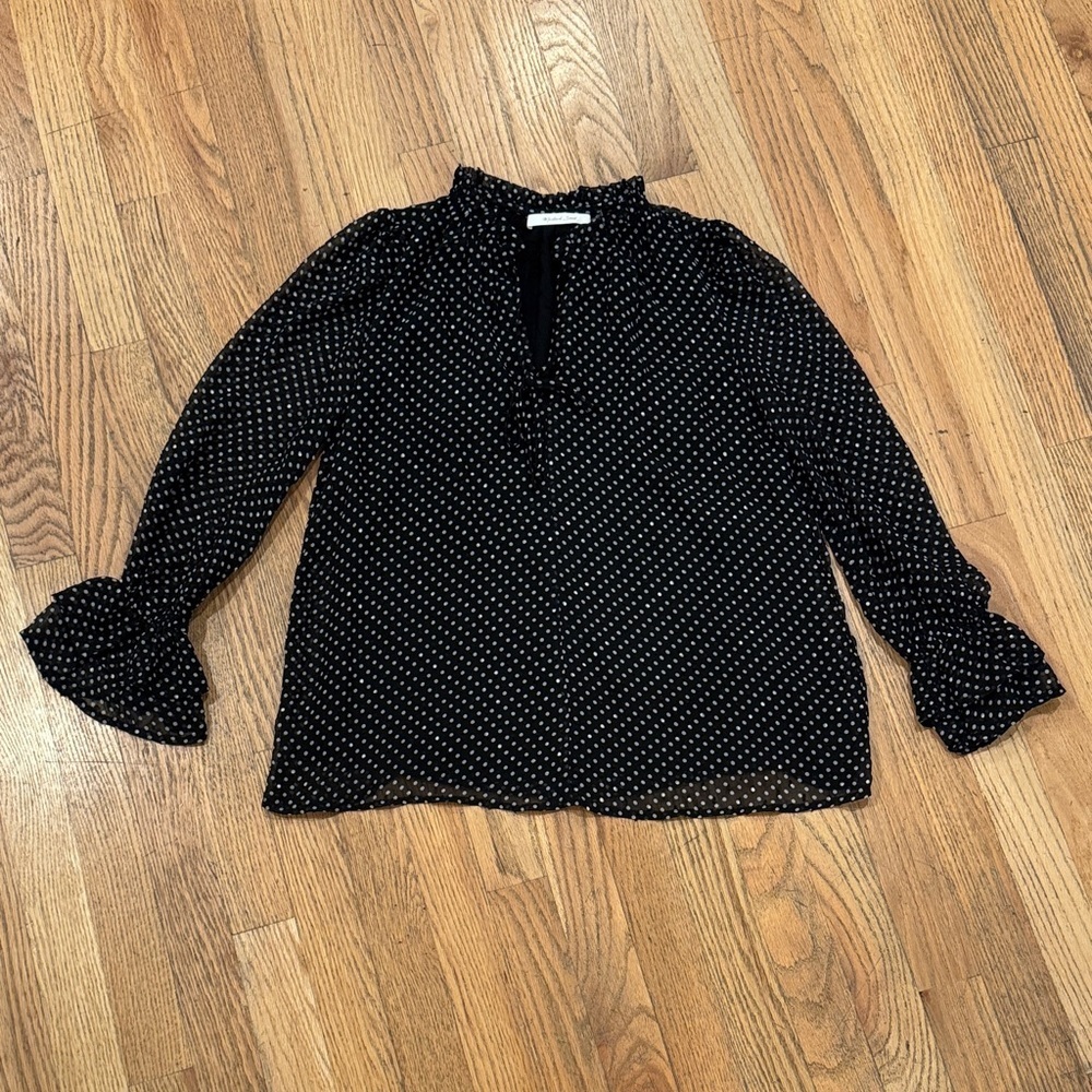 Mustard Seed Black Blouse with White Dots